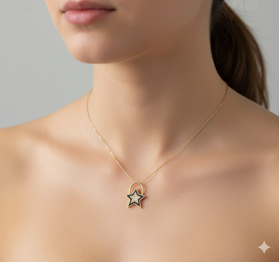 14K Gold Enamel Star Charm Pendant