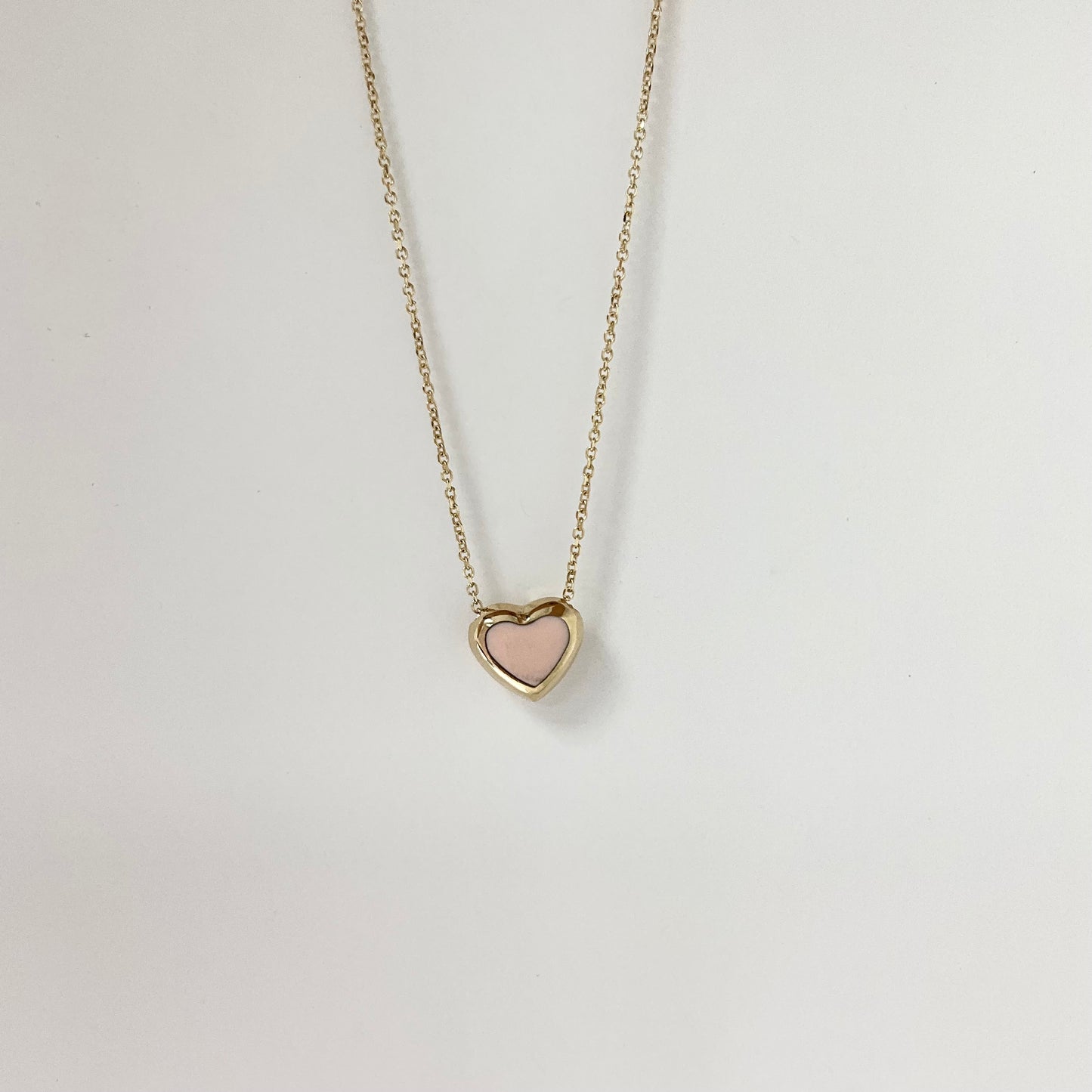 14K Gold Necklace with Pink Enamel Pendant on 18 inches chain