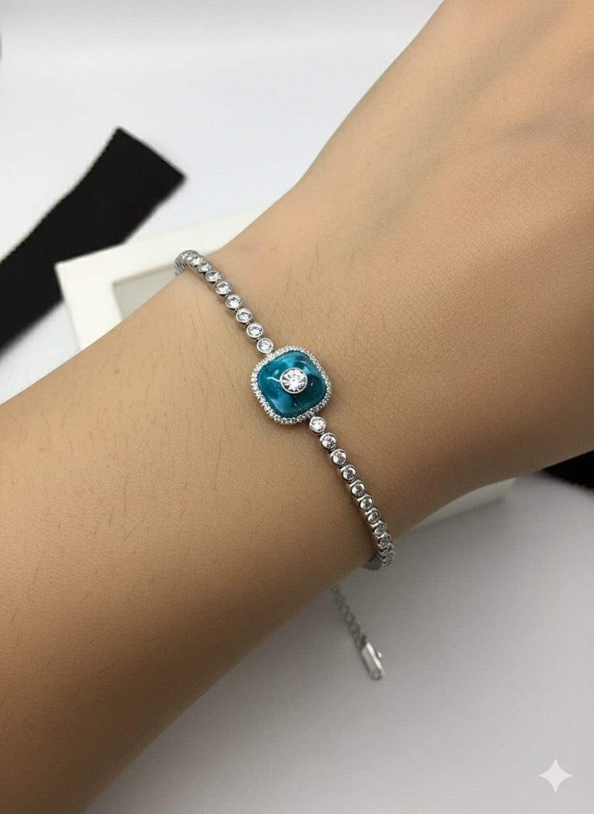 14KW Gold Evil Eye White Sapphire Bracelet