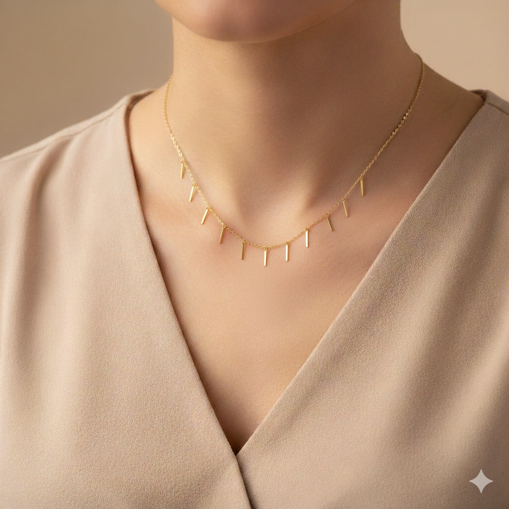 14K Gold Flat Needles Necklace