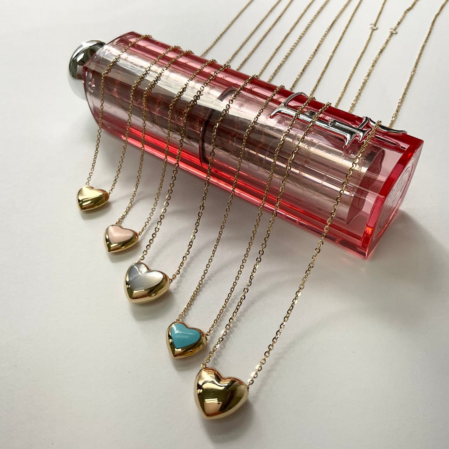 14K Gold Necklace with Pink Enamel Pendant on 18 inches chain