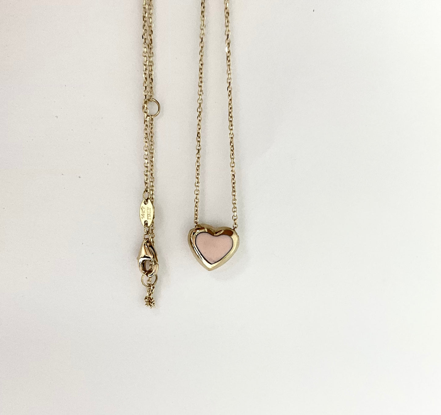 14K Gold Necklace with Pink Enamel Pendant on 18 inches chain
