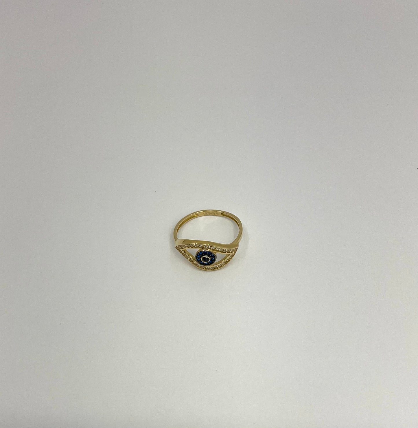 14ky Solid Gold Eye Ring With Blue and White Topaz