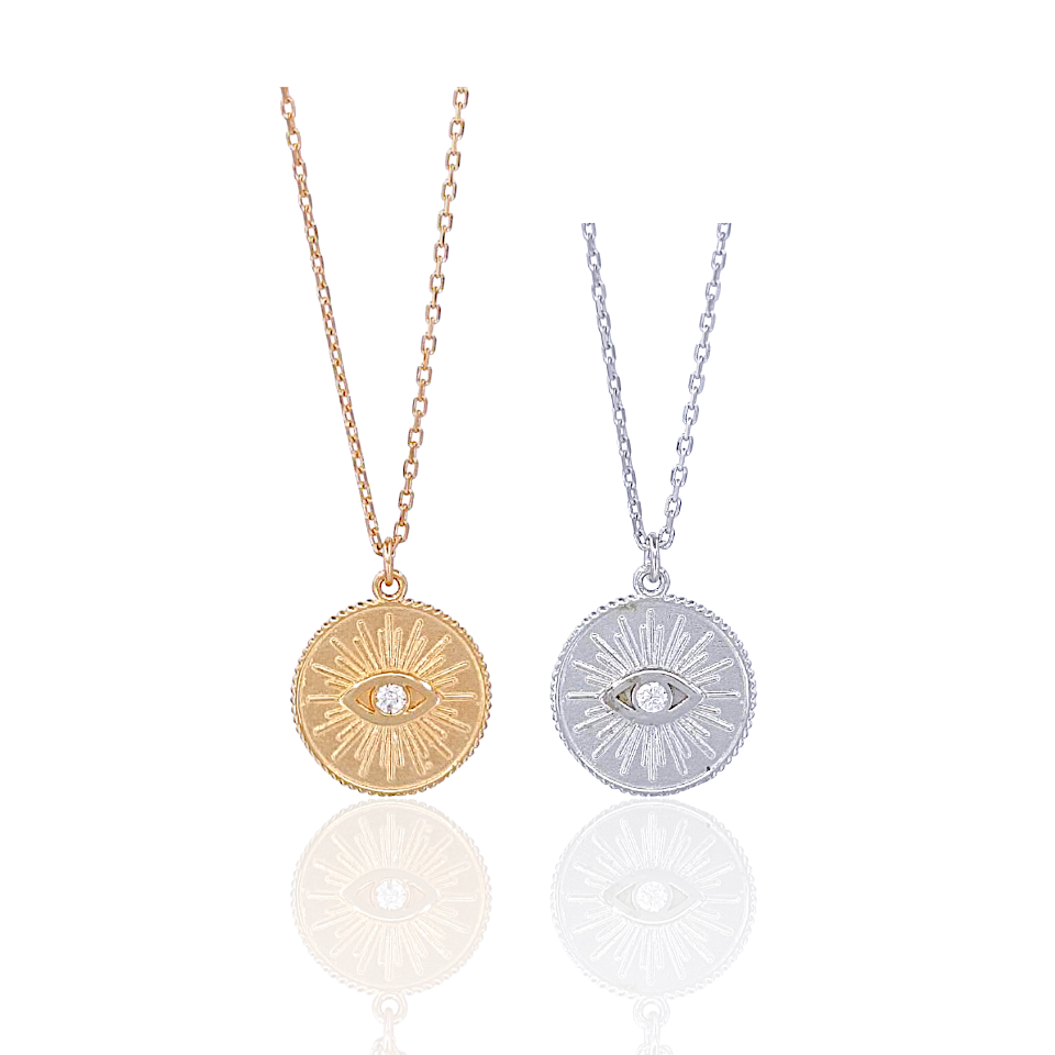 14K Gold Evil Eye Necklace with Natural Diamond