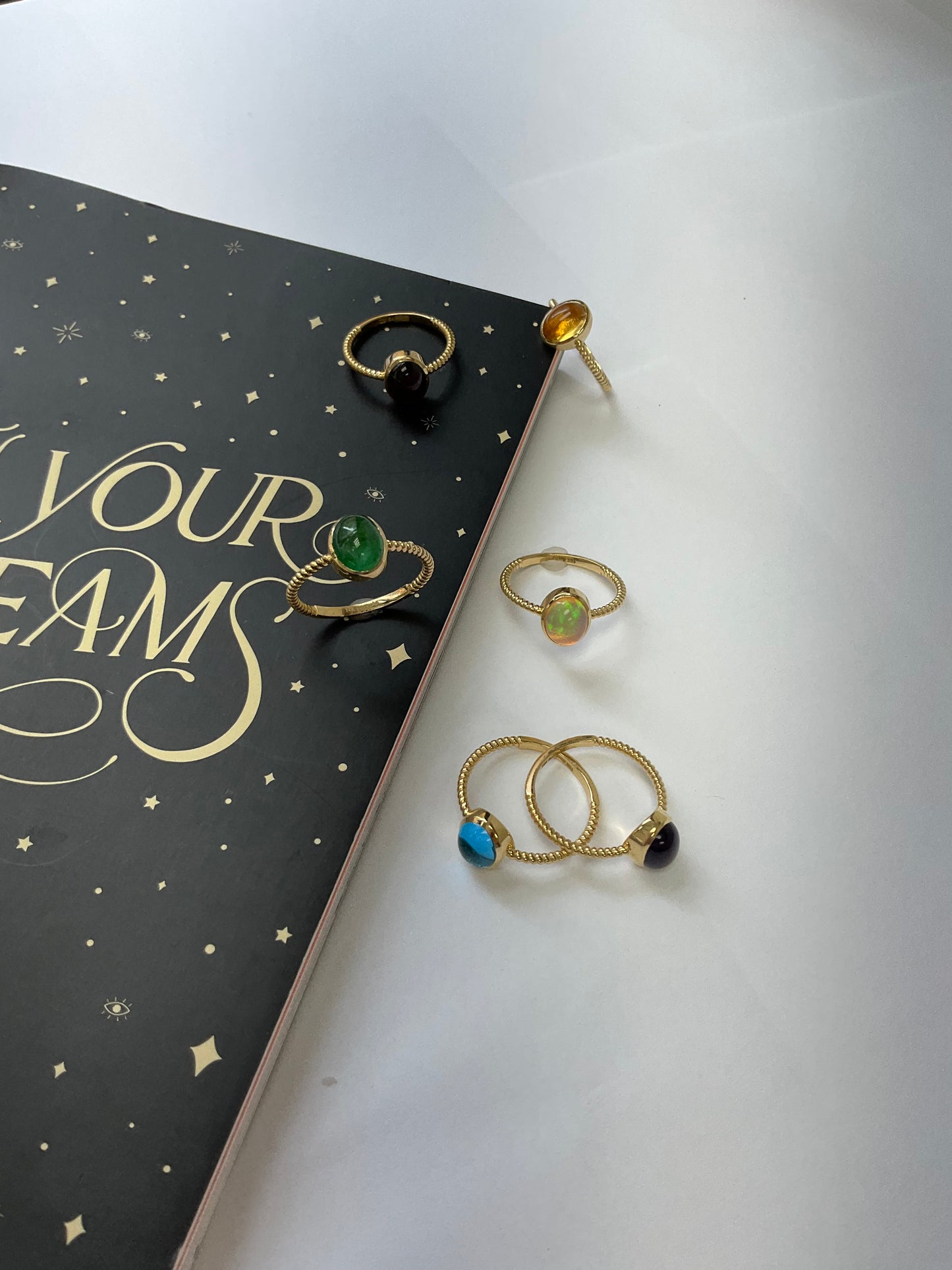 18K Solid Gold Birthstone Candy Ring with Natural Gem Stones