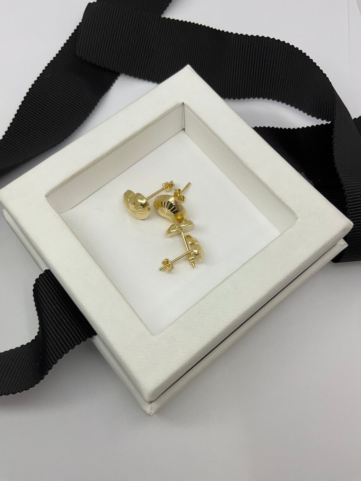 14K Gold Heart Shaped Diamond Cut Earrings