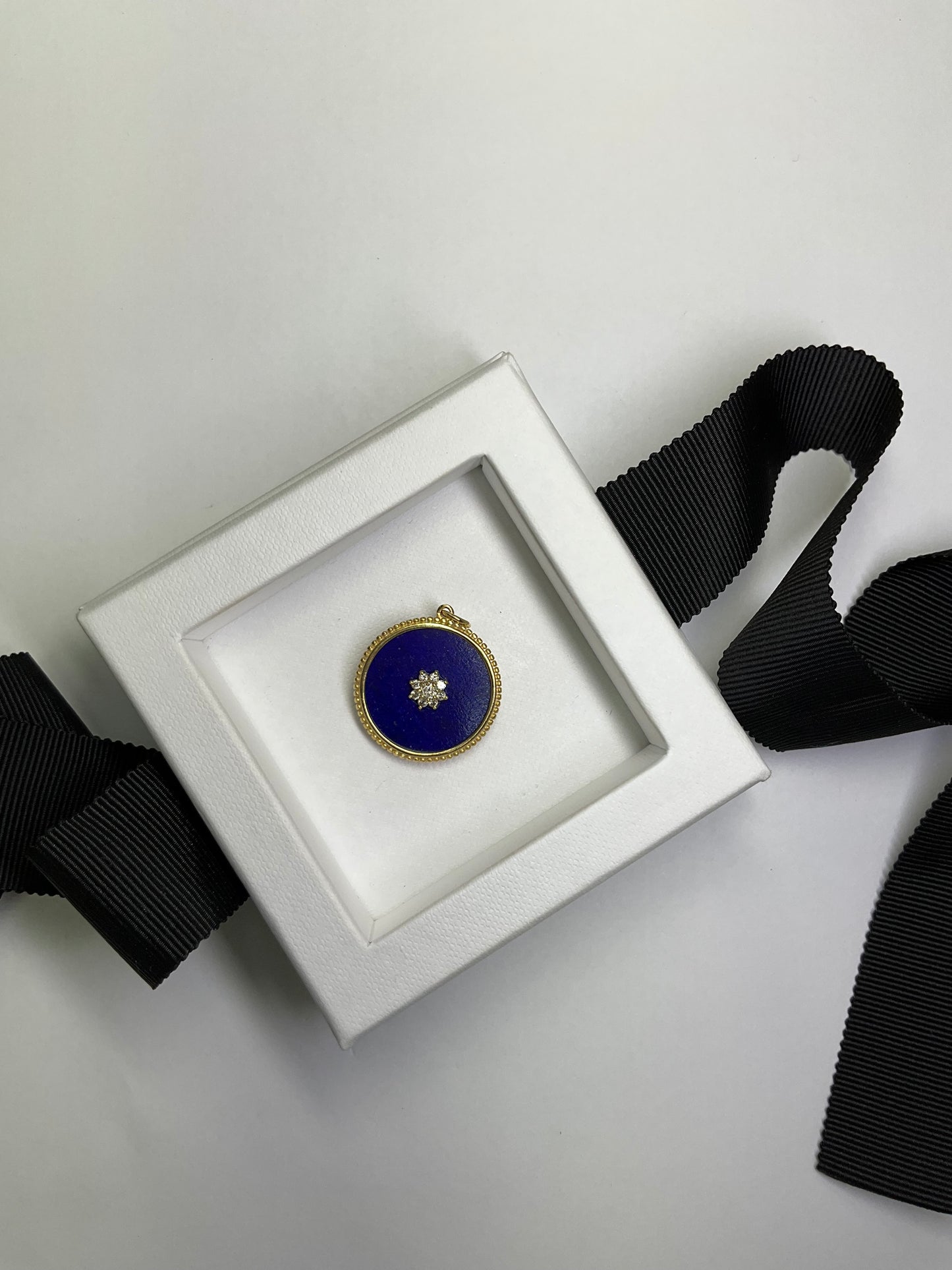 Gold Round Lapis Medallion Pendant with Diamond Cluster