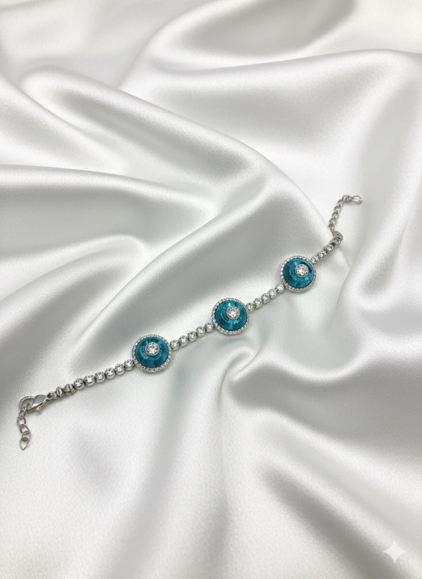 14KW Gold Evil Eye White Sapphire Bracelet