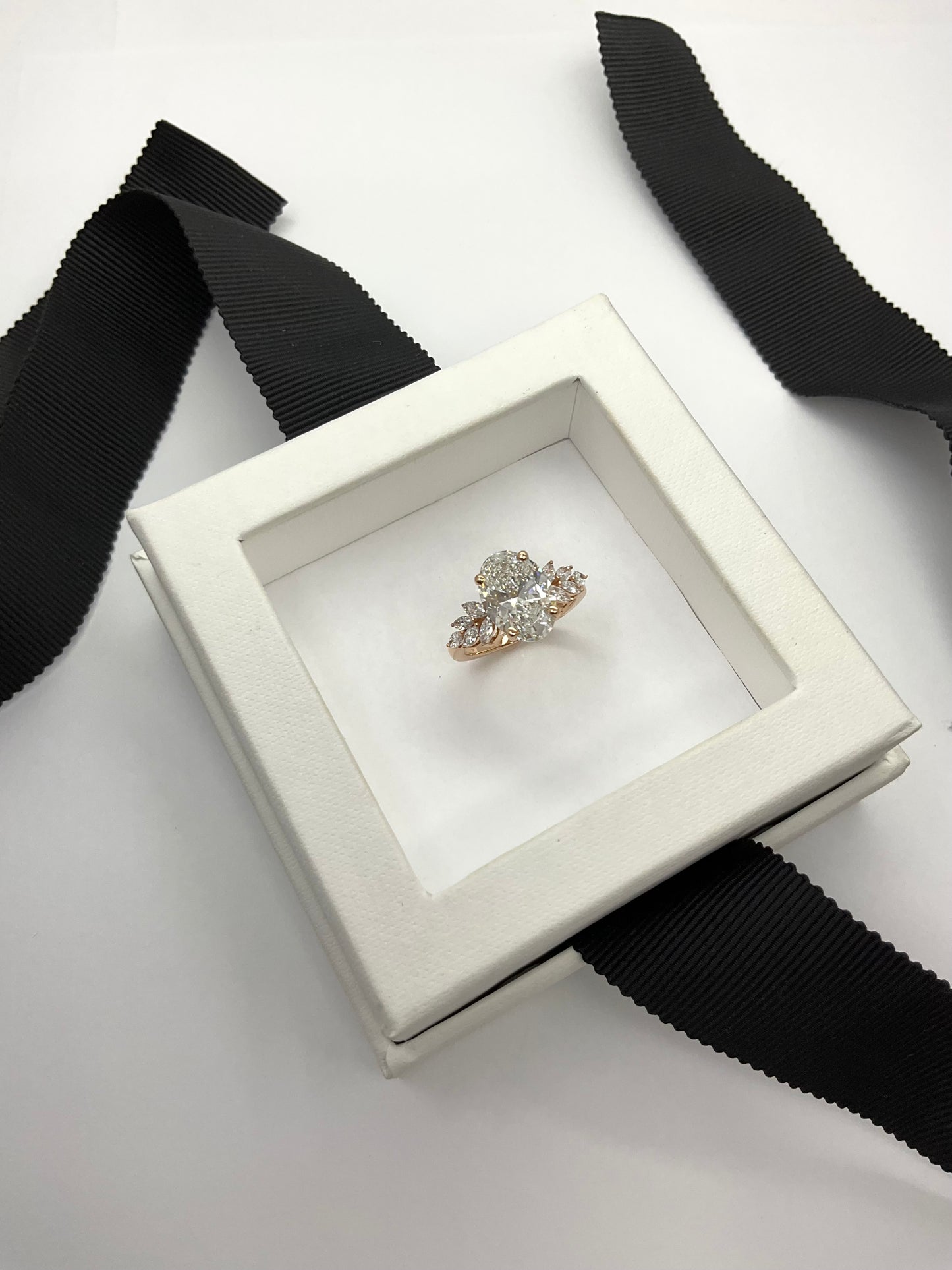 14K Rose Gold 3.06ct Lab Grown Oval Shape Diamond and Natural Marquise Diamonds