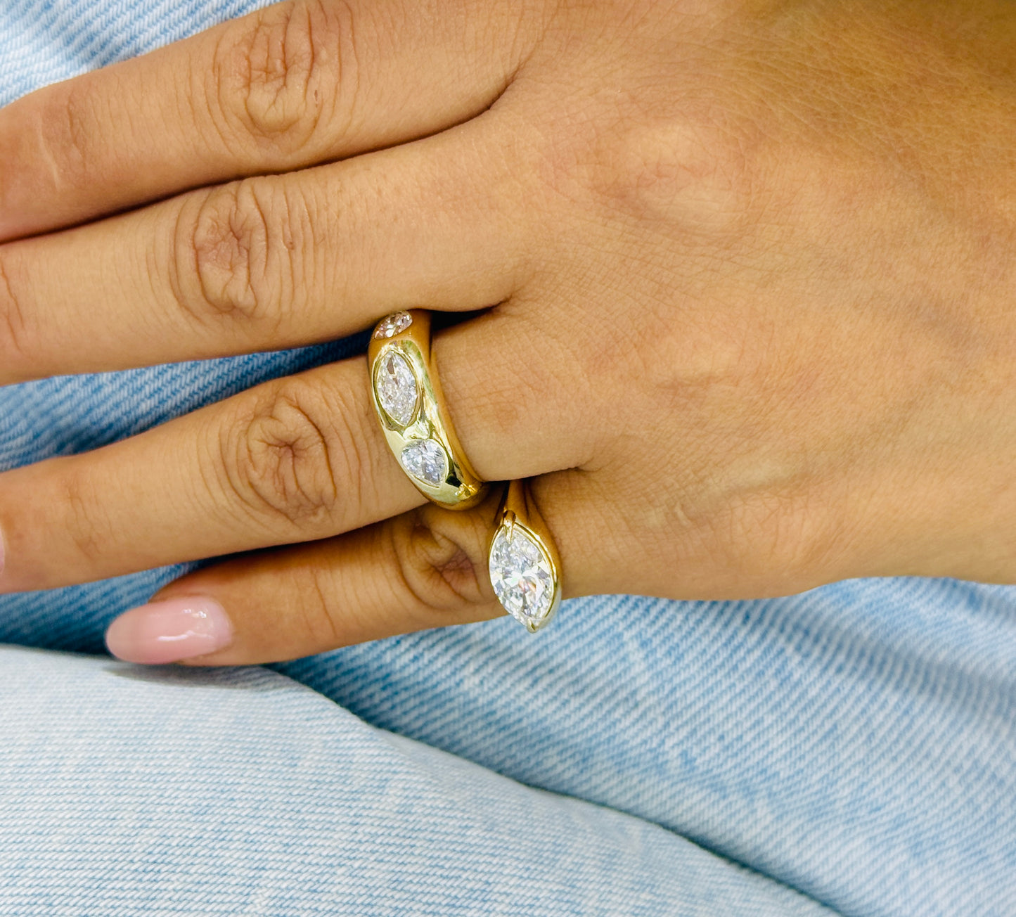 14KY Gold 1.38ct Lab Grown Marquise Cut Diamond Pinky Ring VS1 D