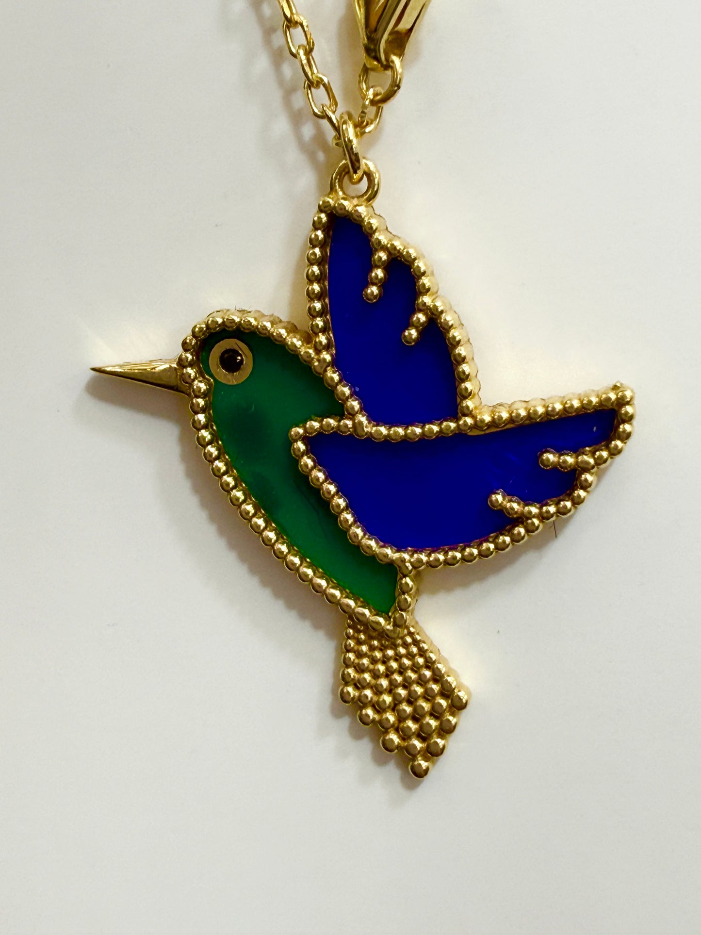 18K Gold Lucky Animals Hummingbird Enamel