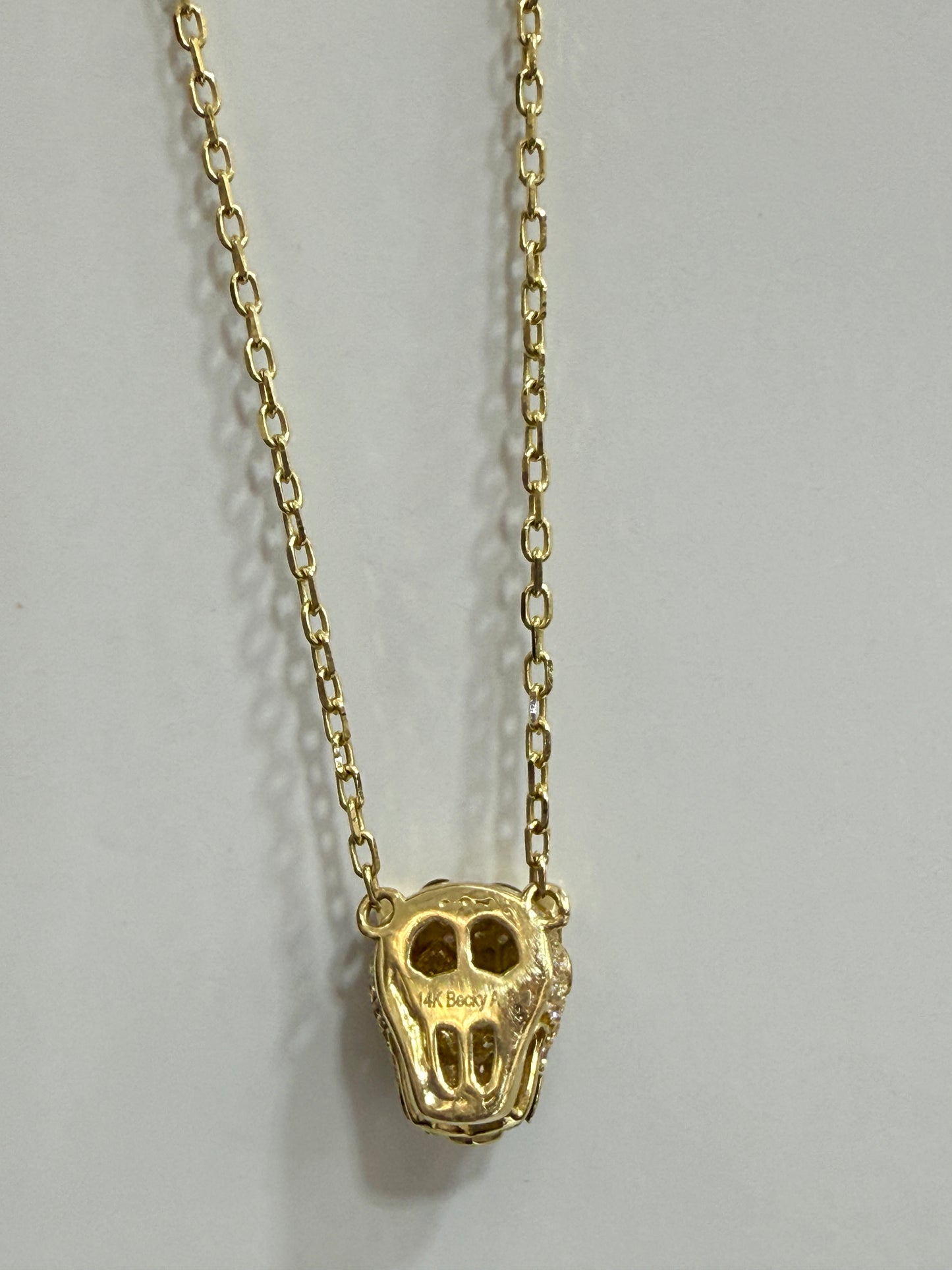 14K Gold Panther Head Necklace with CZ