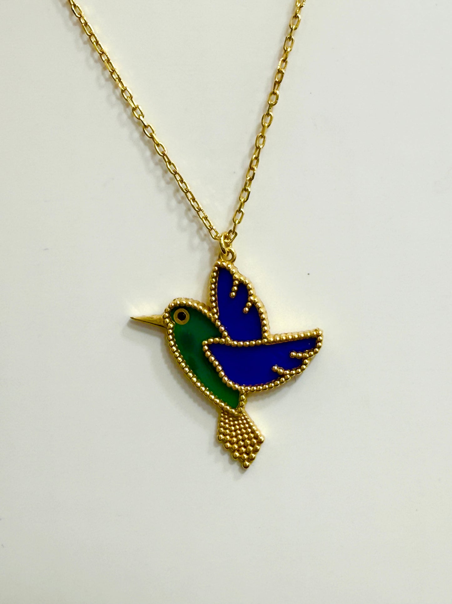 18K Gold Lucky Animals Hummingbird Enamel