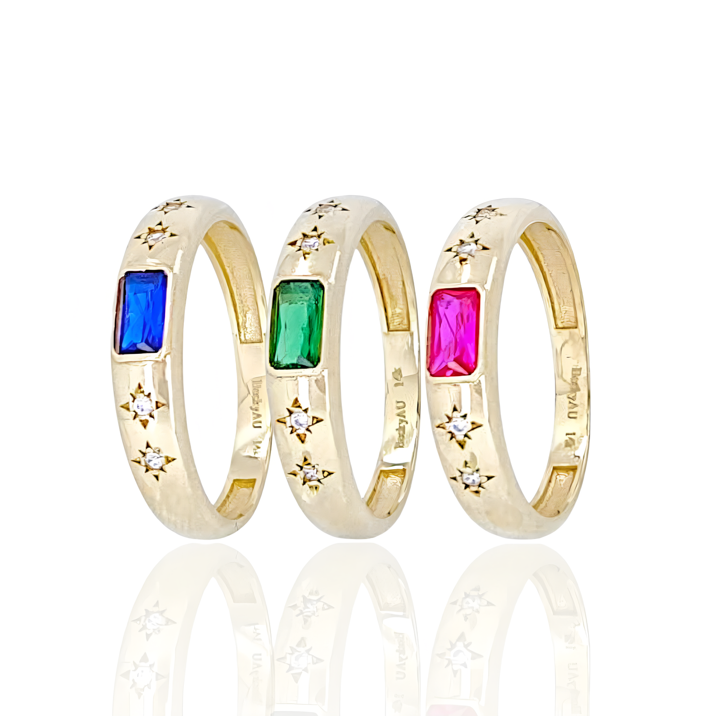 14K Gold Ring with Square shape Stones