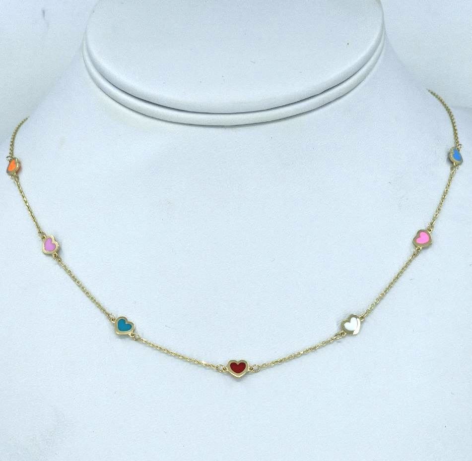 14K Gold Necklace with Heart Shaped Enamel