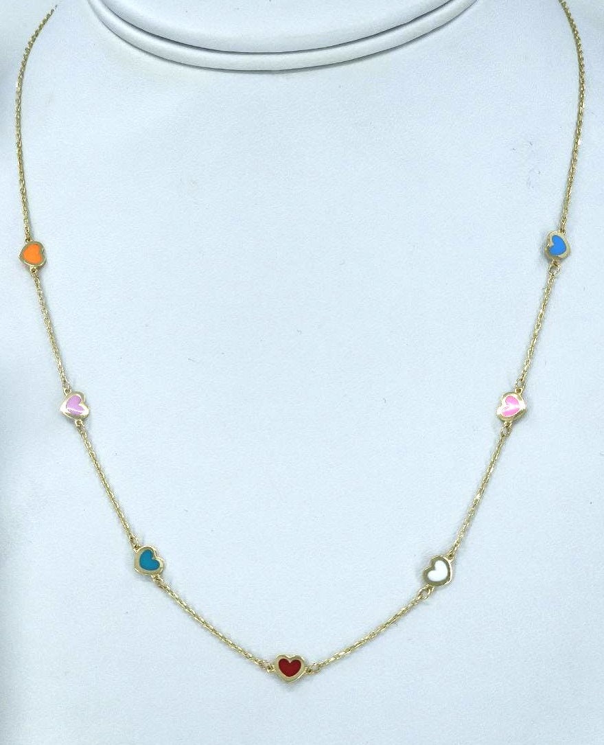 14K Gold Necklace with Heart Shaped Enamel