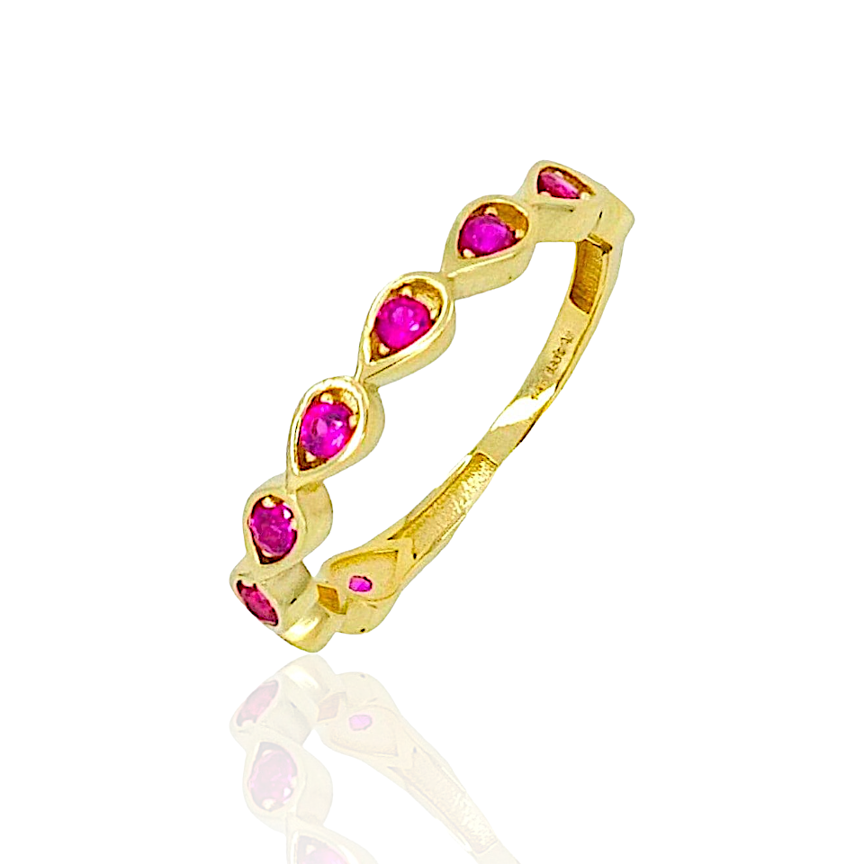 14k Solid Gold Almond Ring with Cubic Zirconia