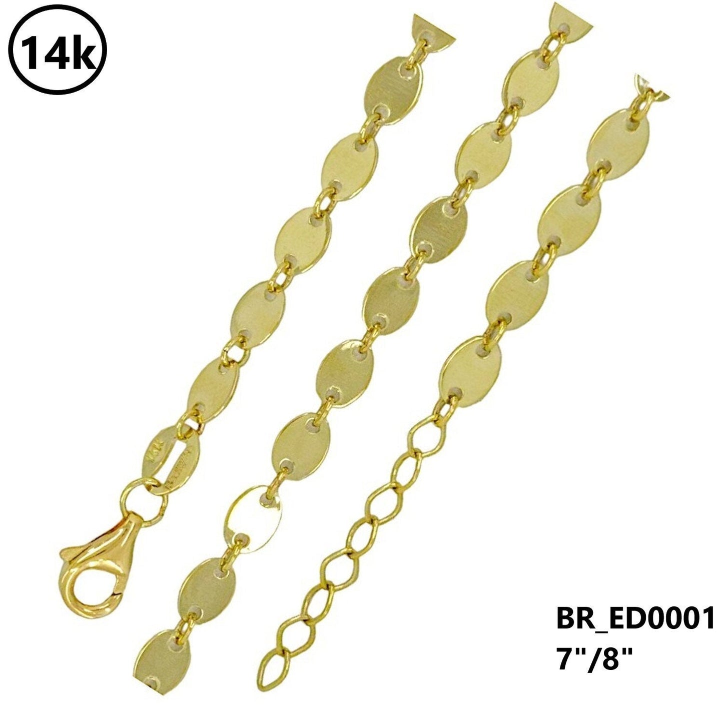14k Solid Gold Oval Flat Coin Bracelet, 14K gold jewelry 7"/7.5"
