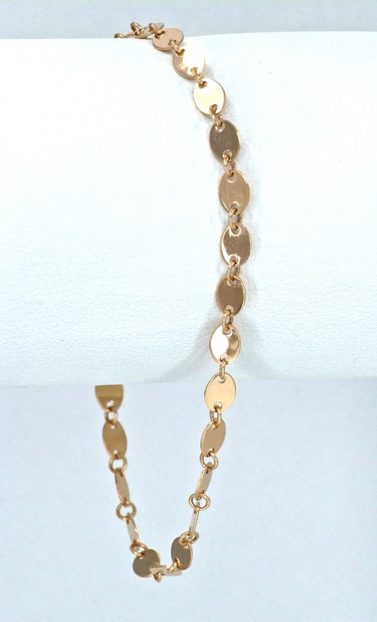 14k Solid Gold Oval Flat Coin Bracelet, 14K gold jewelry 7"/7.5"