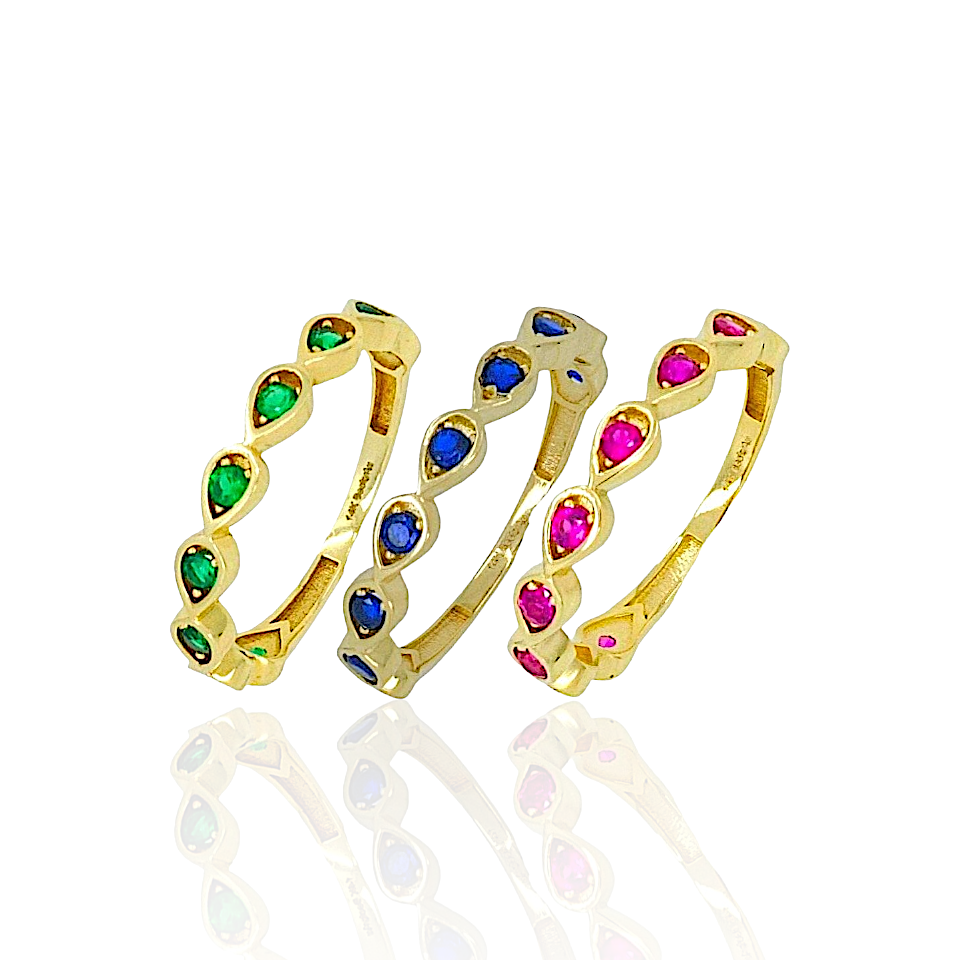 14k Solid Gold Almond Ring with Cubic Zirconia
