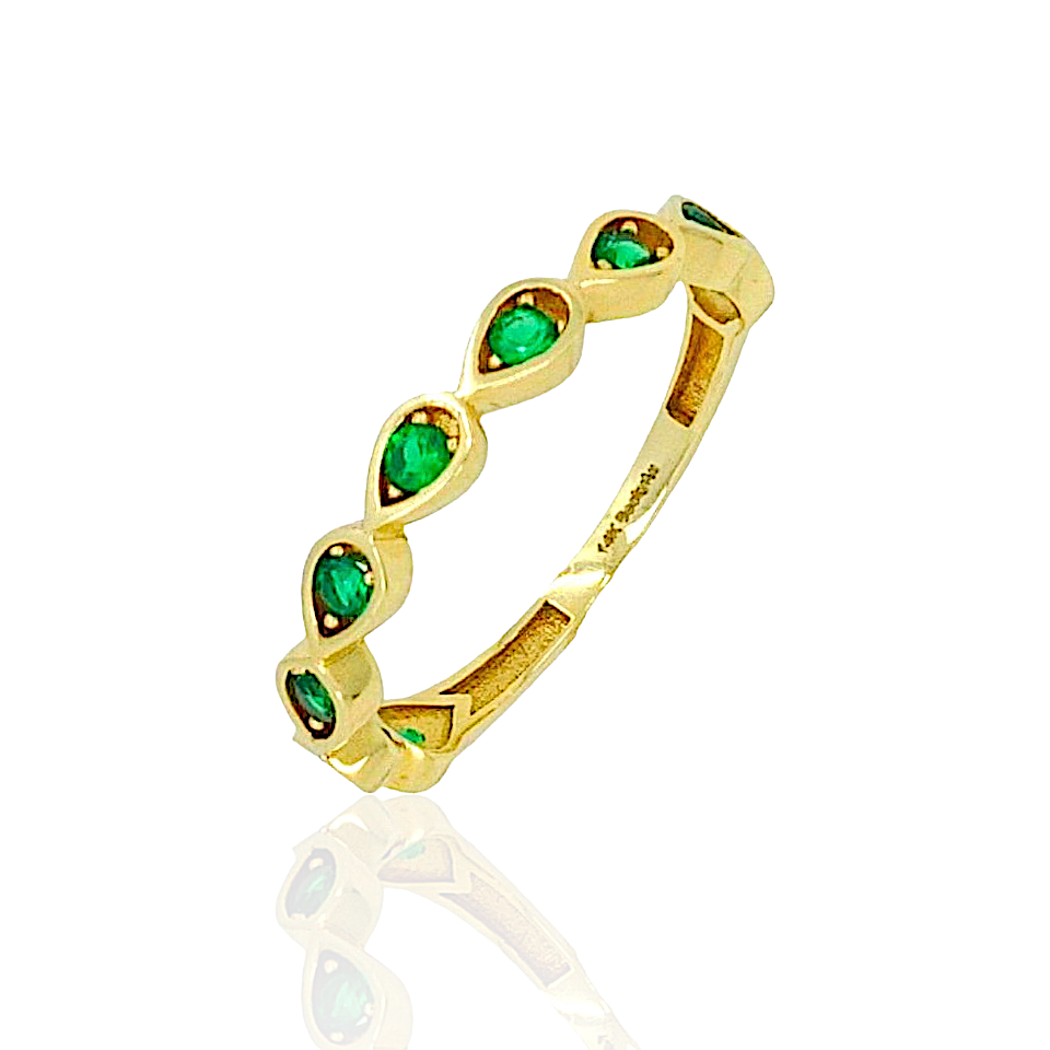 14k Solid Gold Almond Ring with Cubic Zirconia
