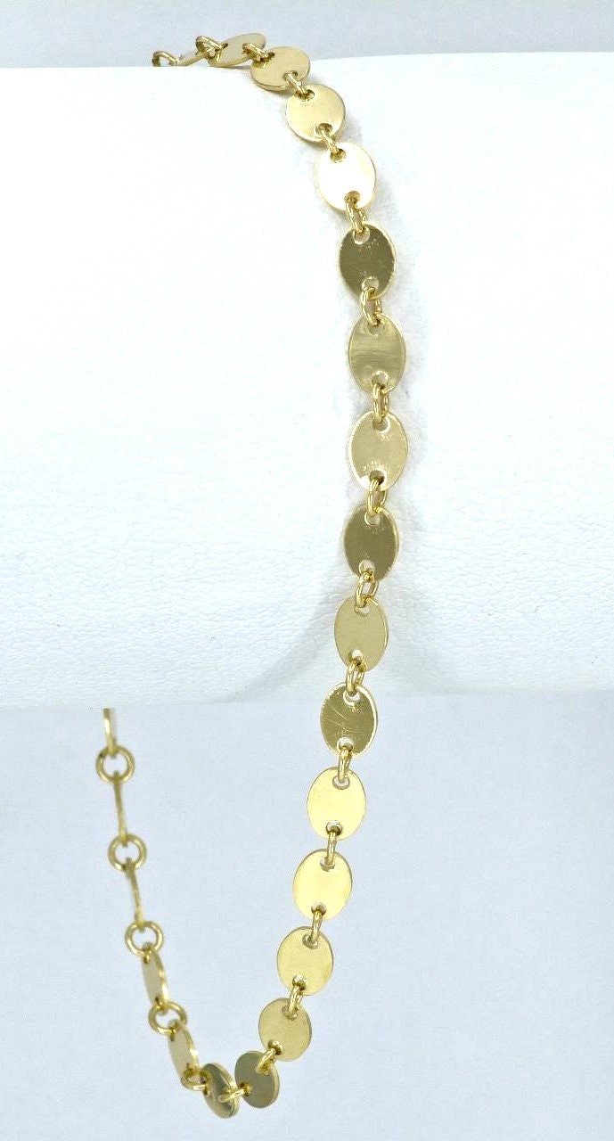 14k Solid Gold Oval Flat Coin Bracelet, 14K gold jewelry 7"/7.5"