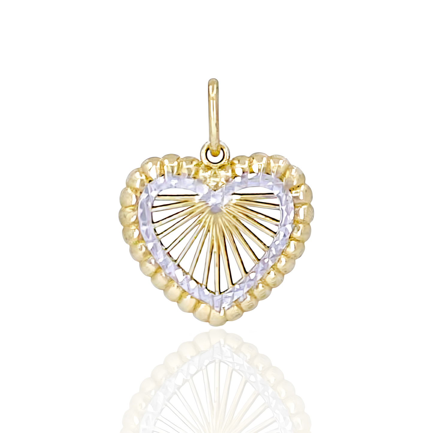 14K Gold Sunburst Heart Pendant
