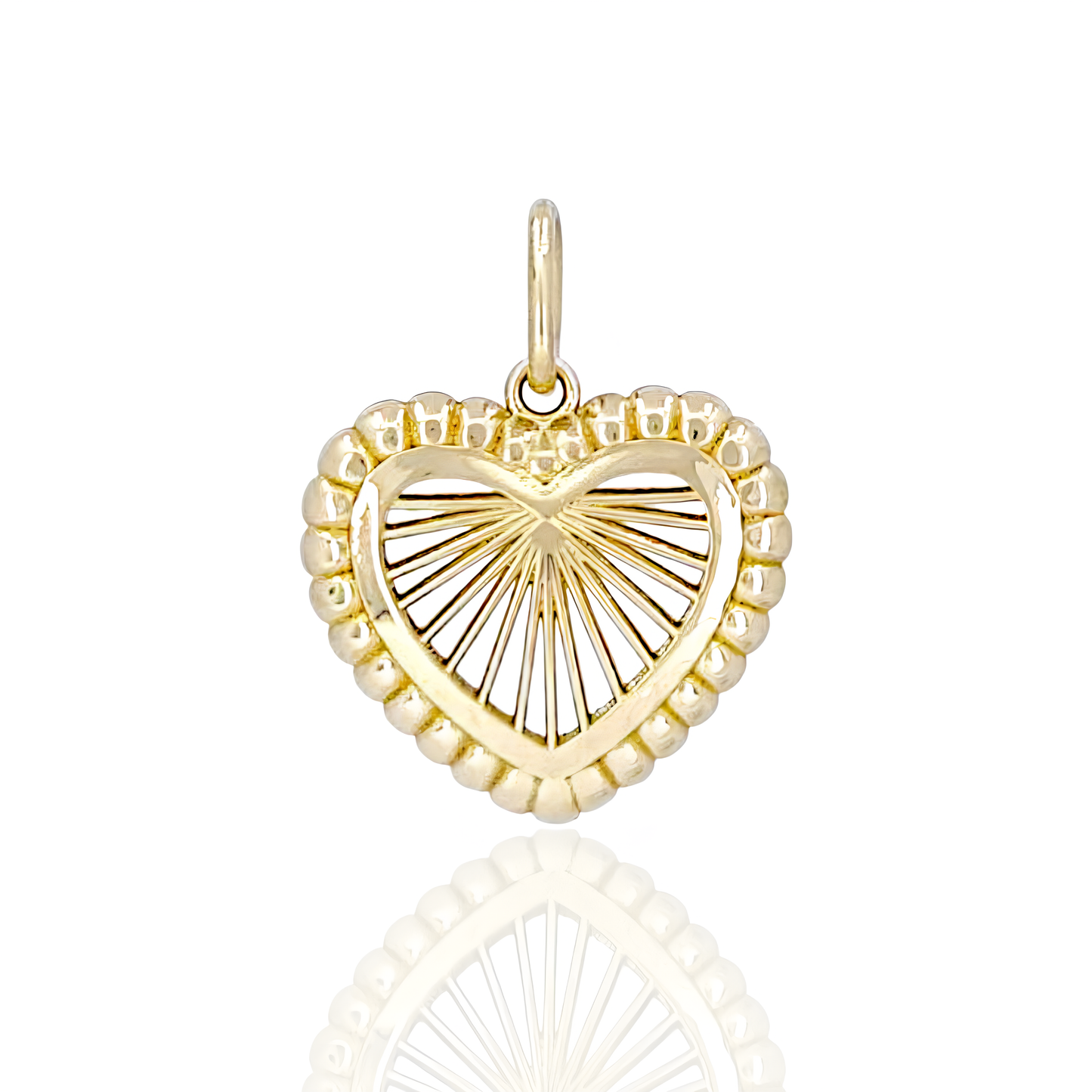 14K Gold Sunburst Heart Pendant