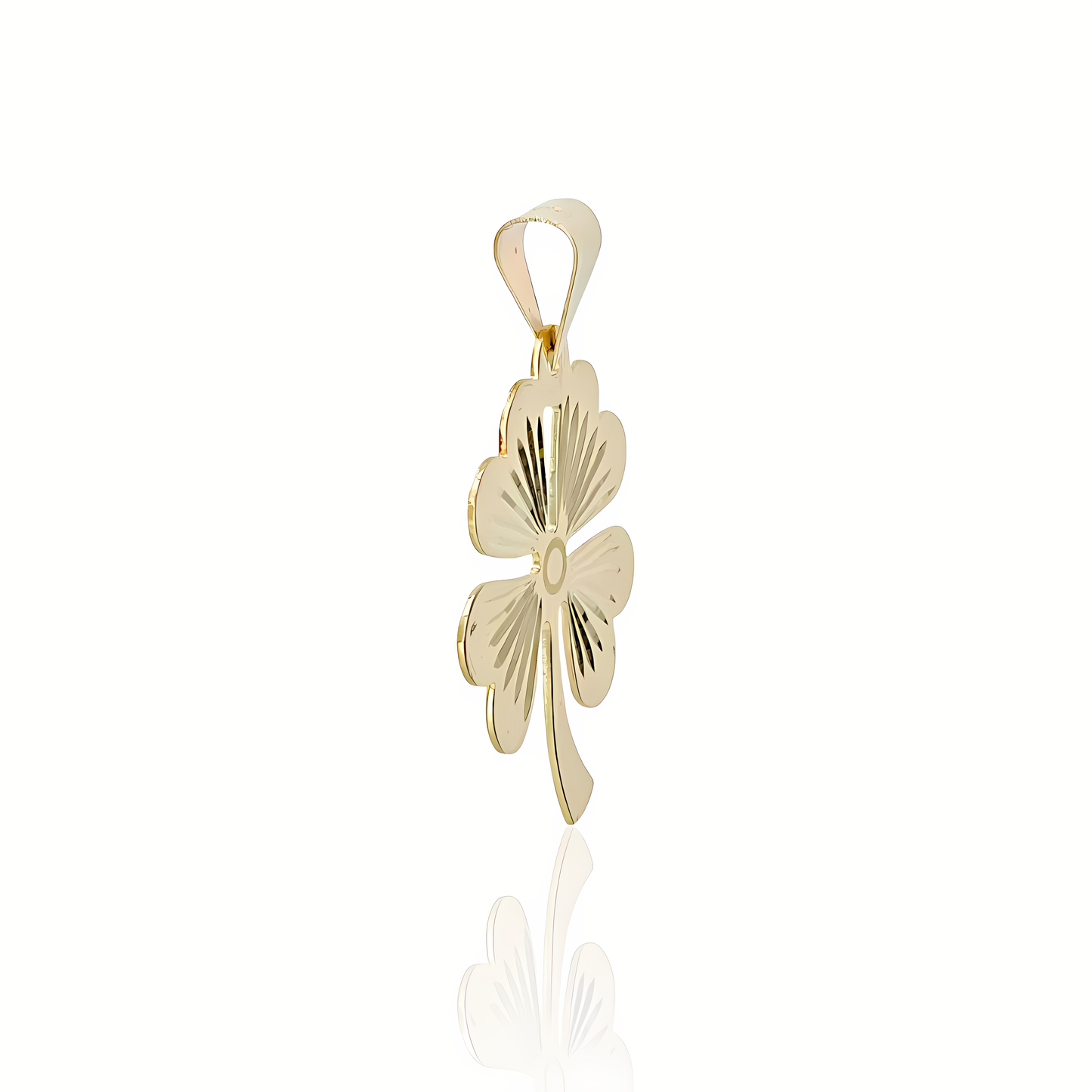 14K Gold Diamond Cut Flat Clover Charm Pendant