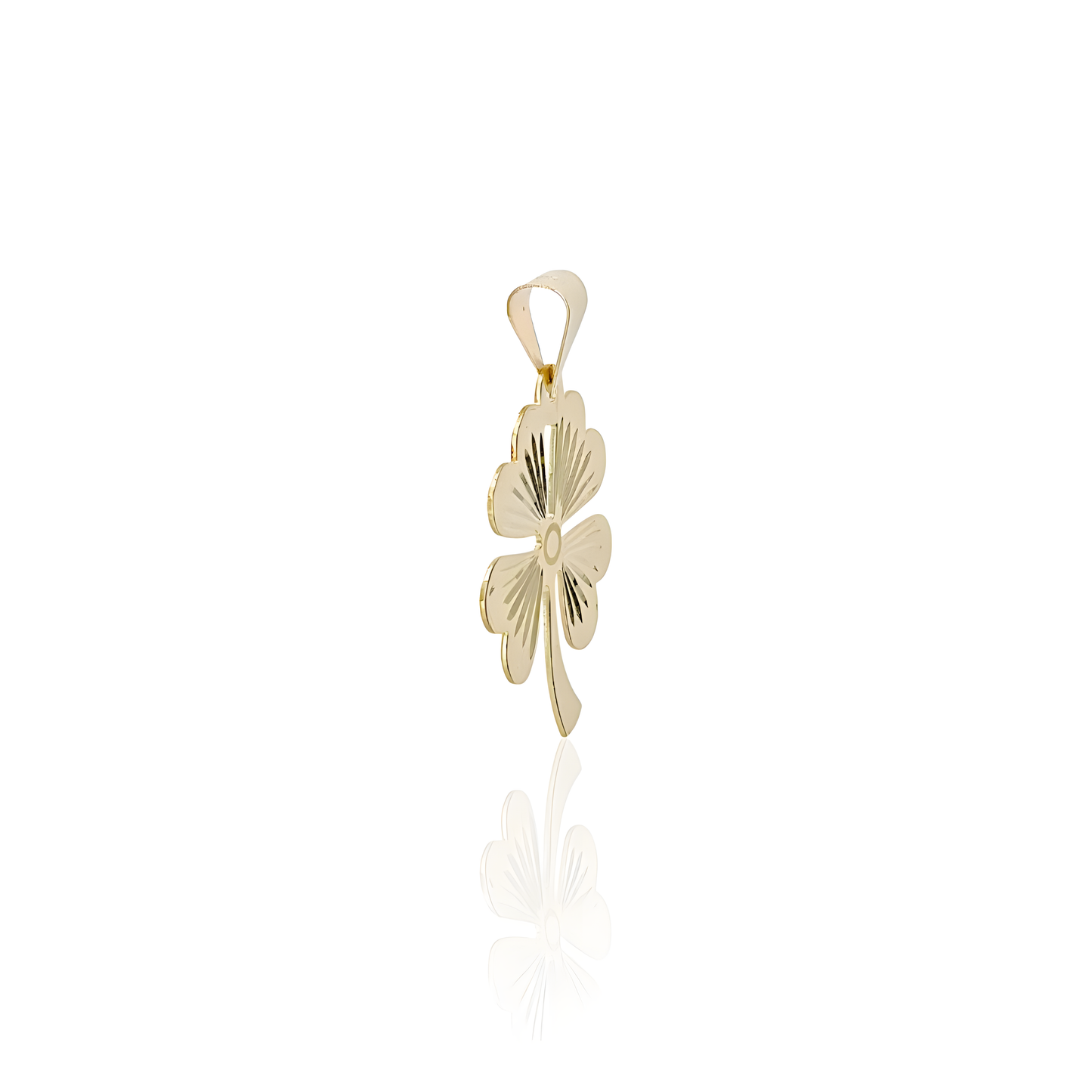 14K Gold Diamond Cut Flat Clover Charm Pendant