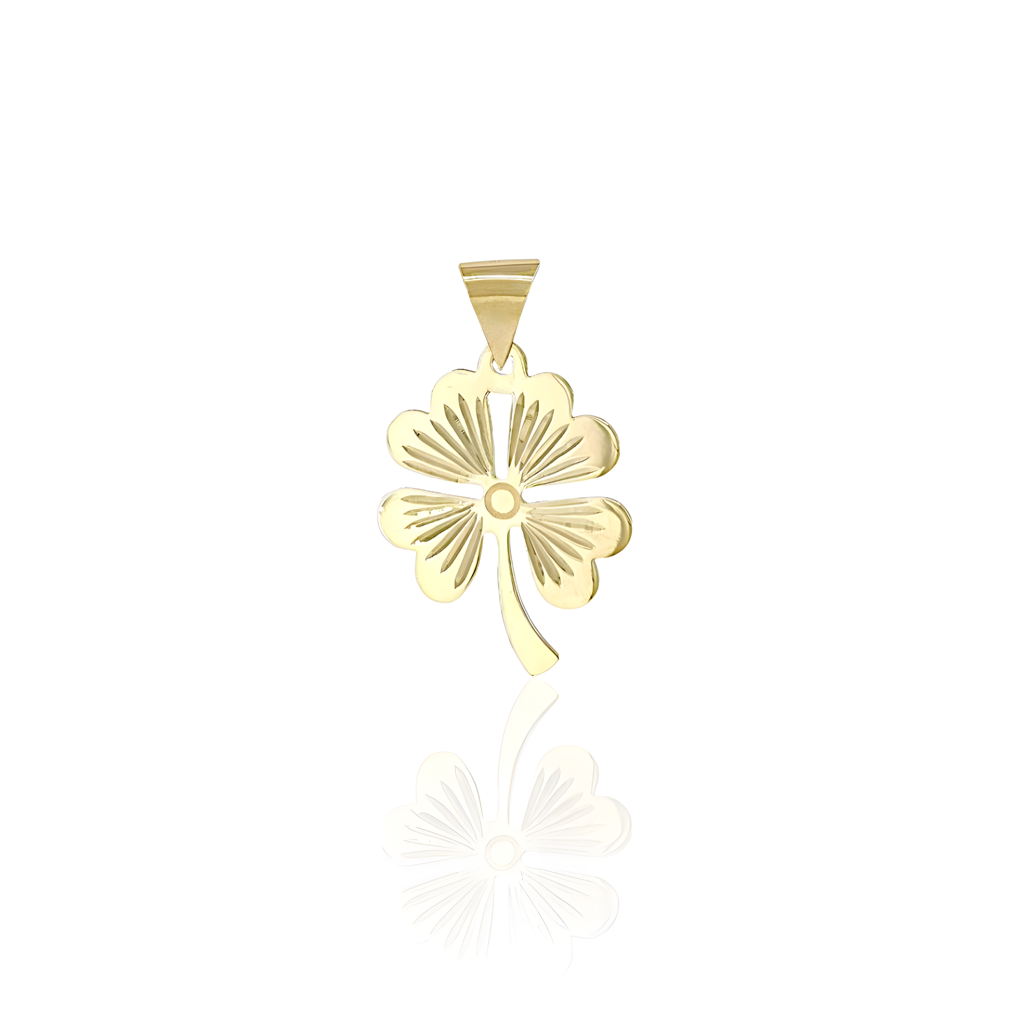 14K Gold Diamond Cut Flat Clover Charm Pendant