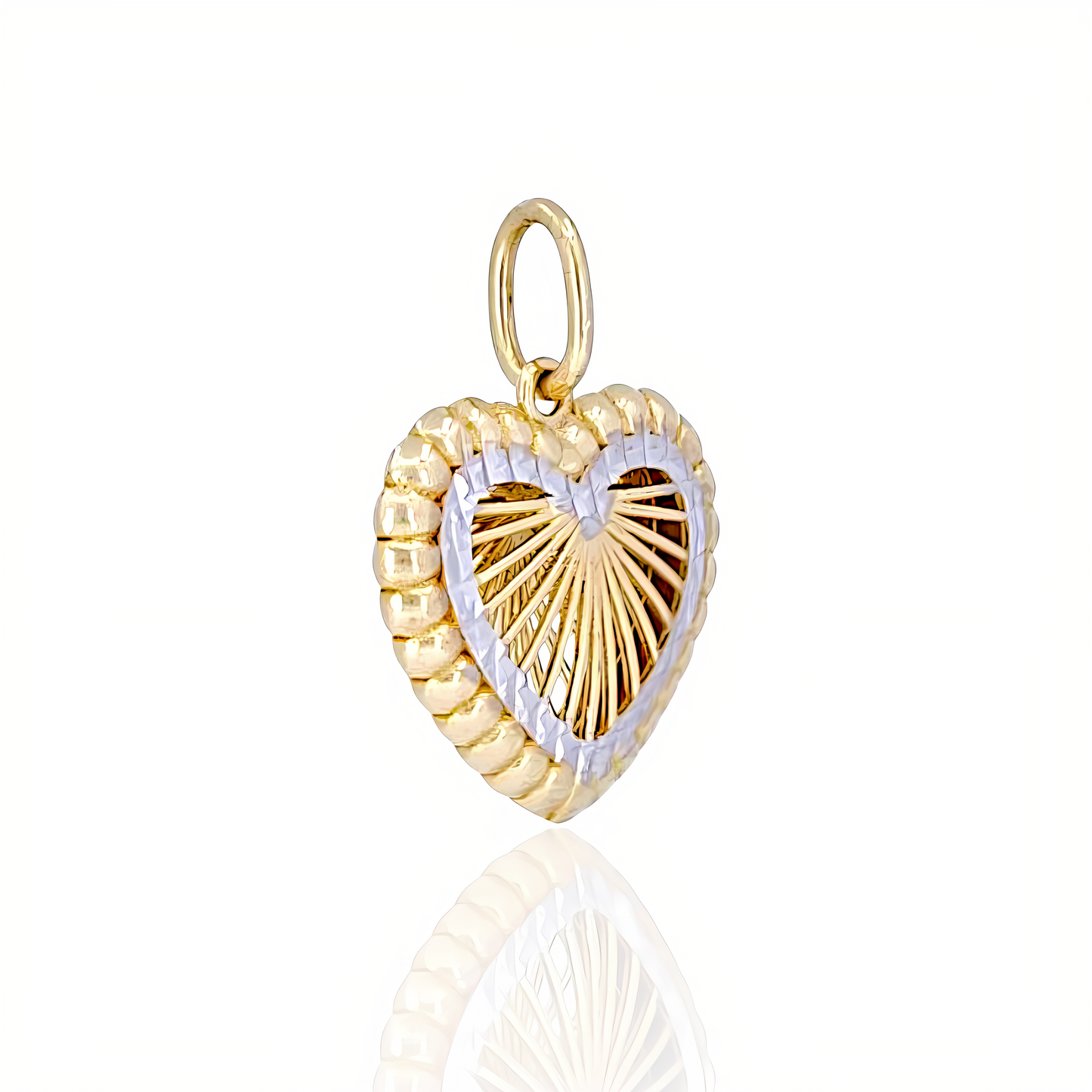 14K Gold Sunburst Heart Pendant