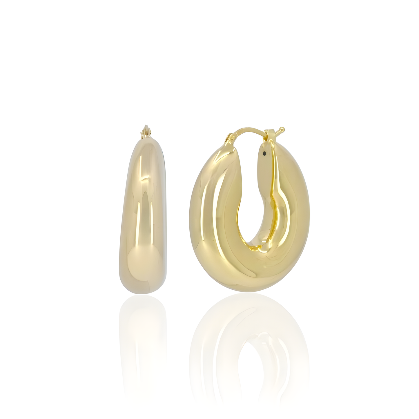 18K Gold Oval Hoop Earrings