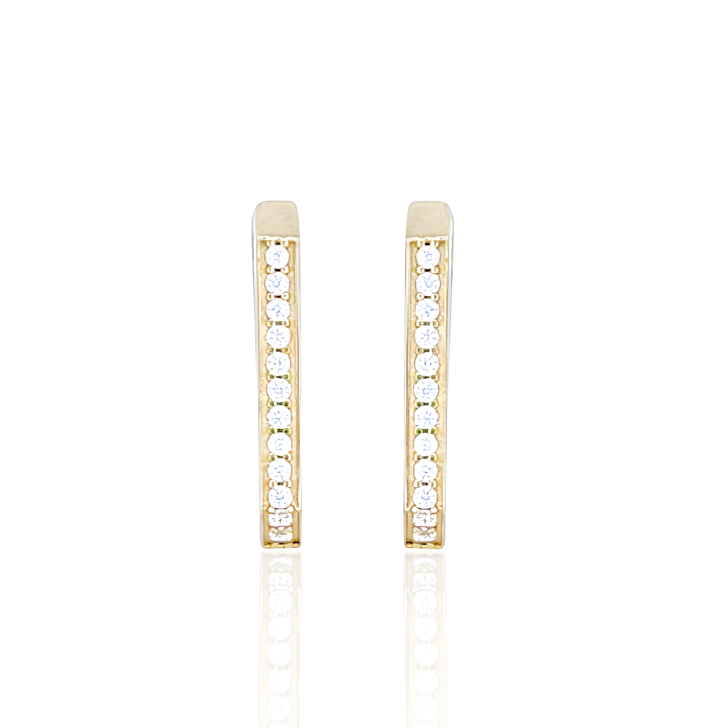 14K Squared Hoop Earrings with Cubic Zirconia