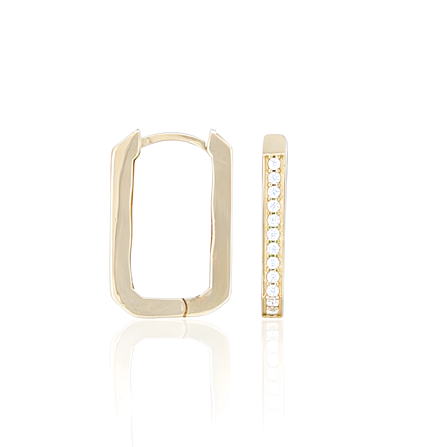 14K Squared Hoop Earrings with Cubic Zirconia