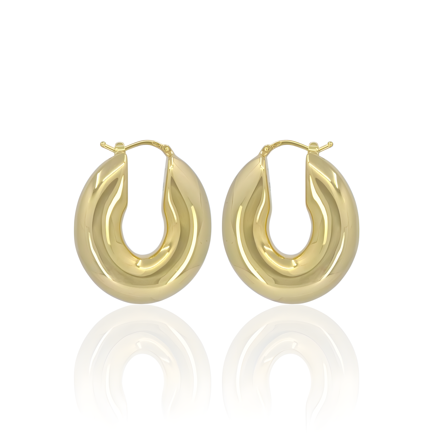 18K Gold Oval Hoop Earrings