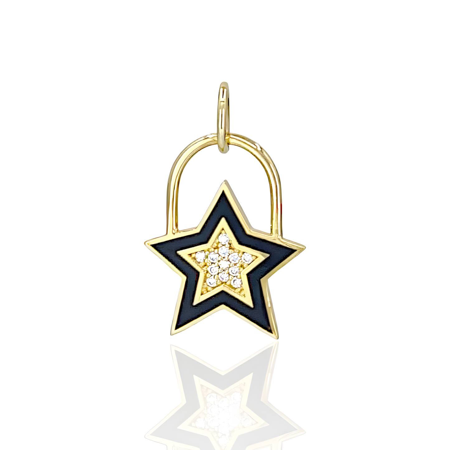 14K Gold Enamel Star Charm Pendant