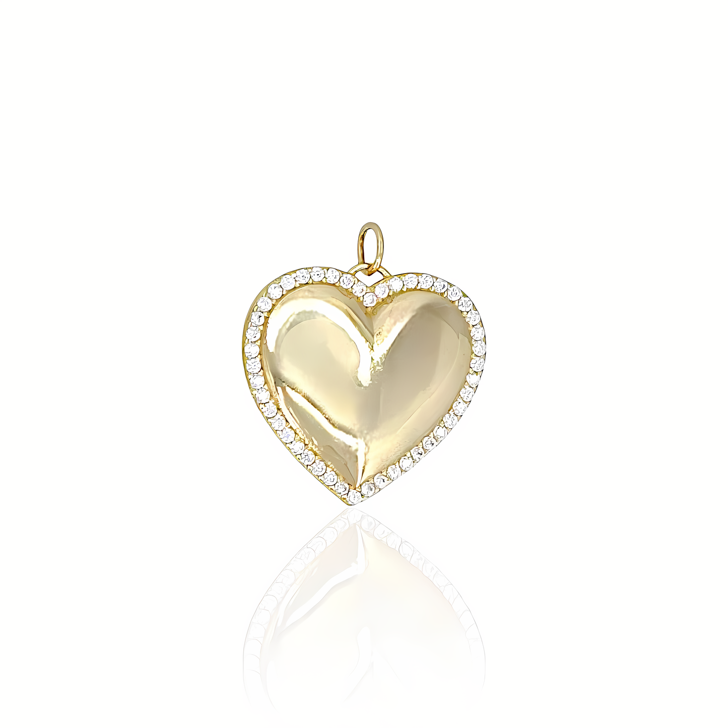 14K Gold Heart Pendant with White Topaz