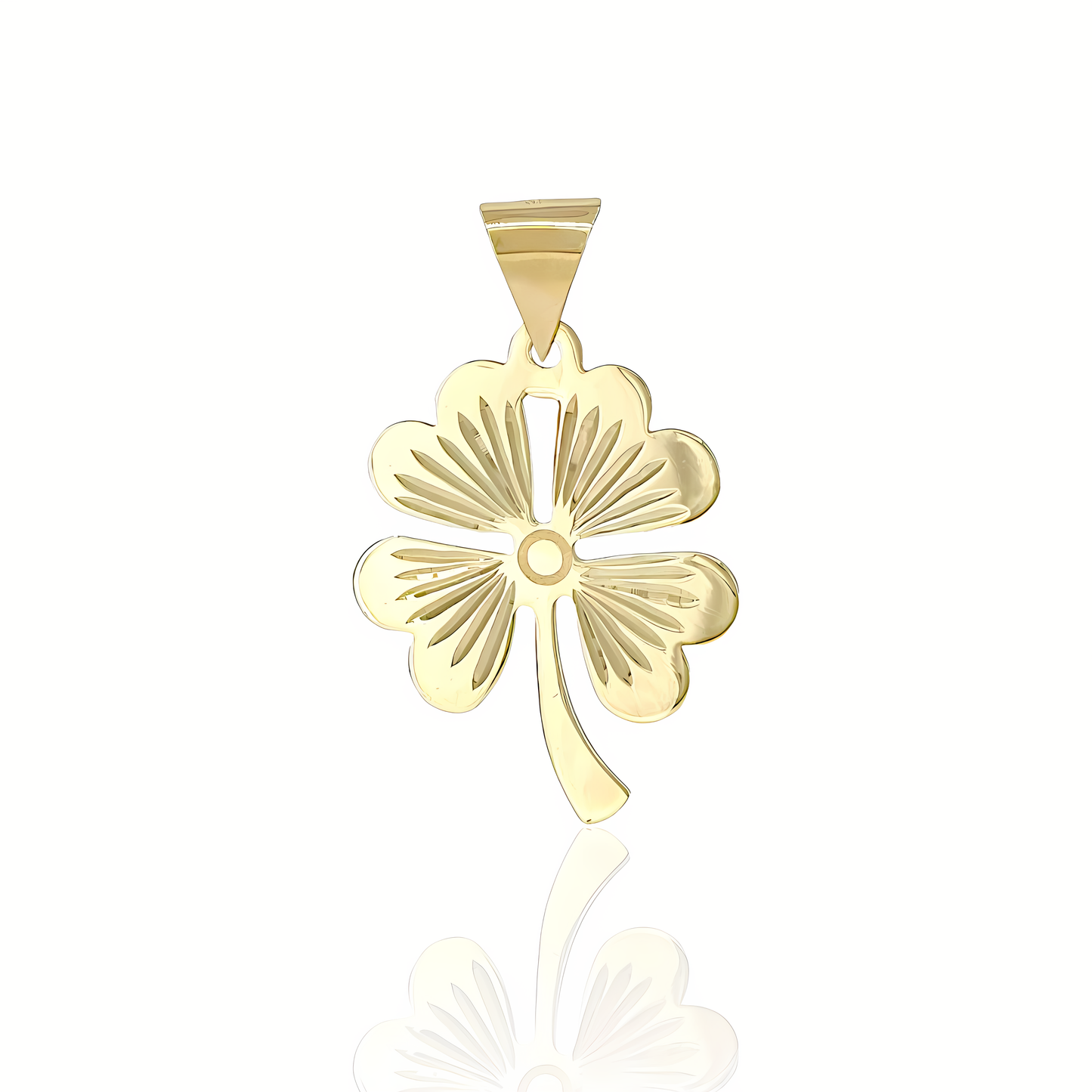 14K Gold Diamond Cut Flat Clover Charm Pendant