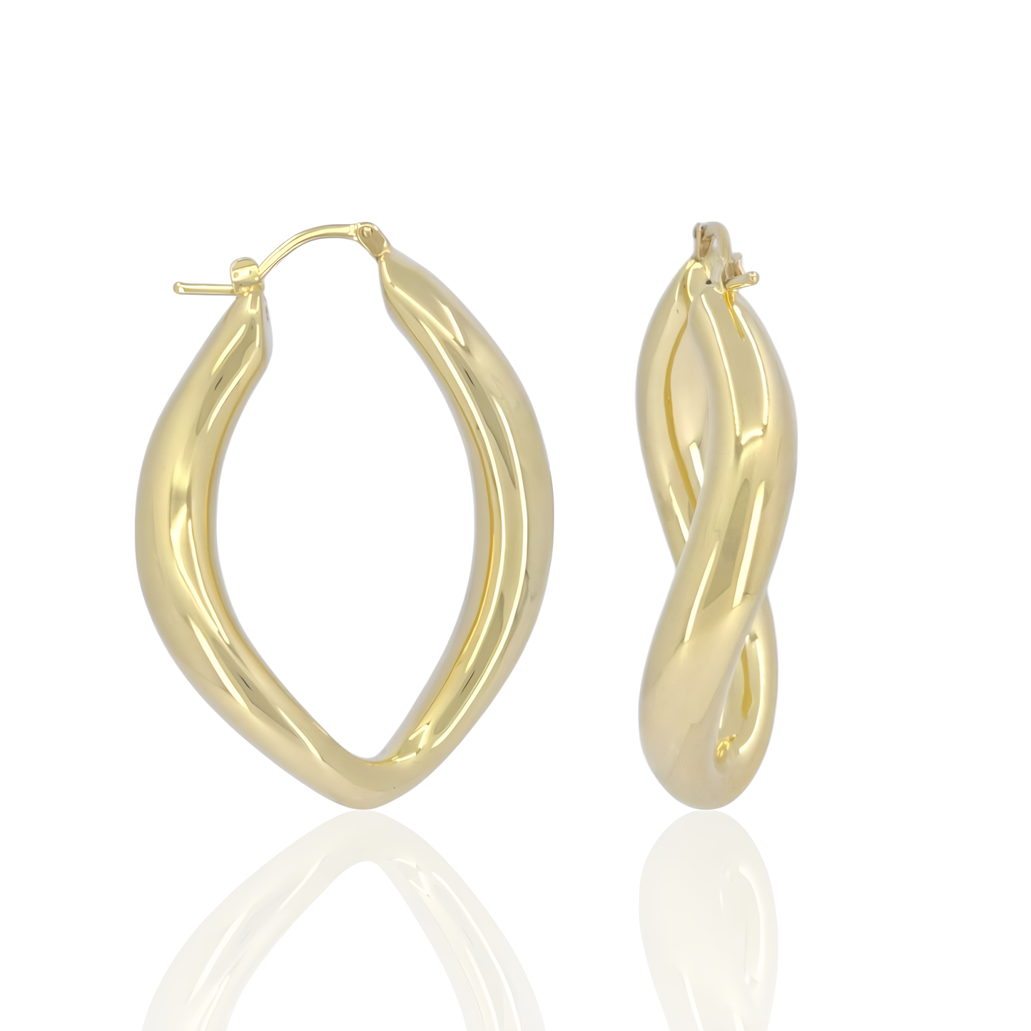 18K Gold Twisted Oval Earrings