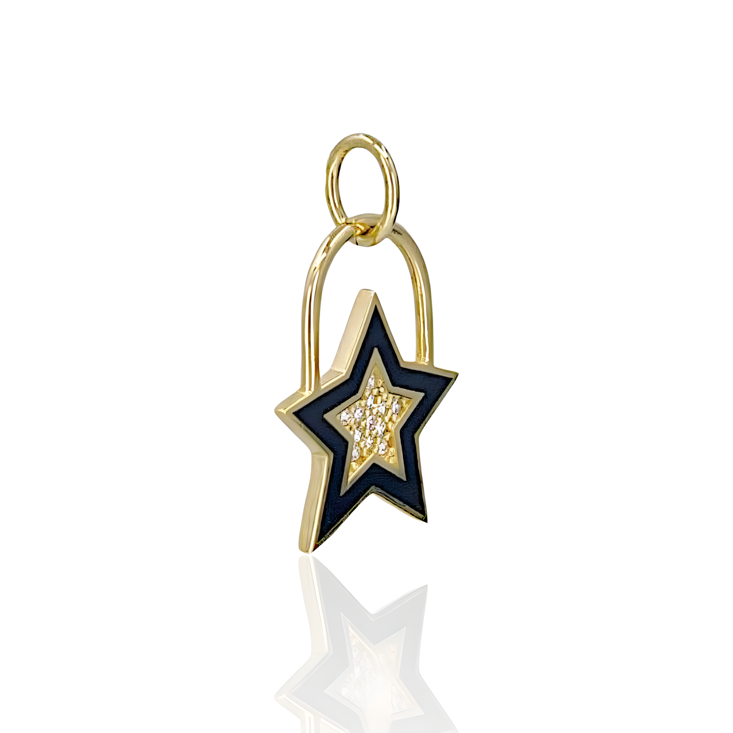 14K Gold Enamel Star Charm Pendant