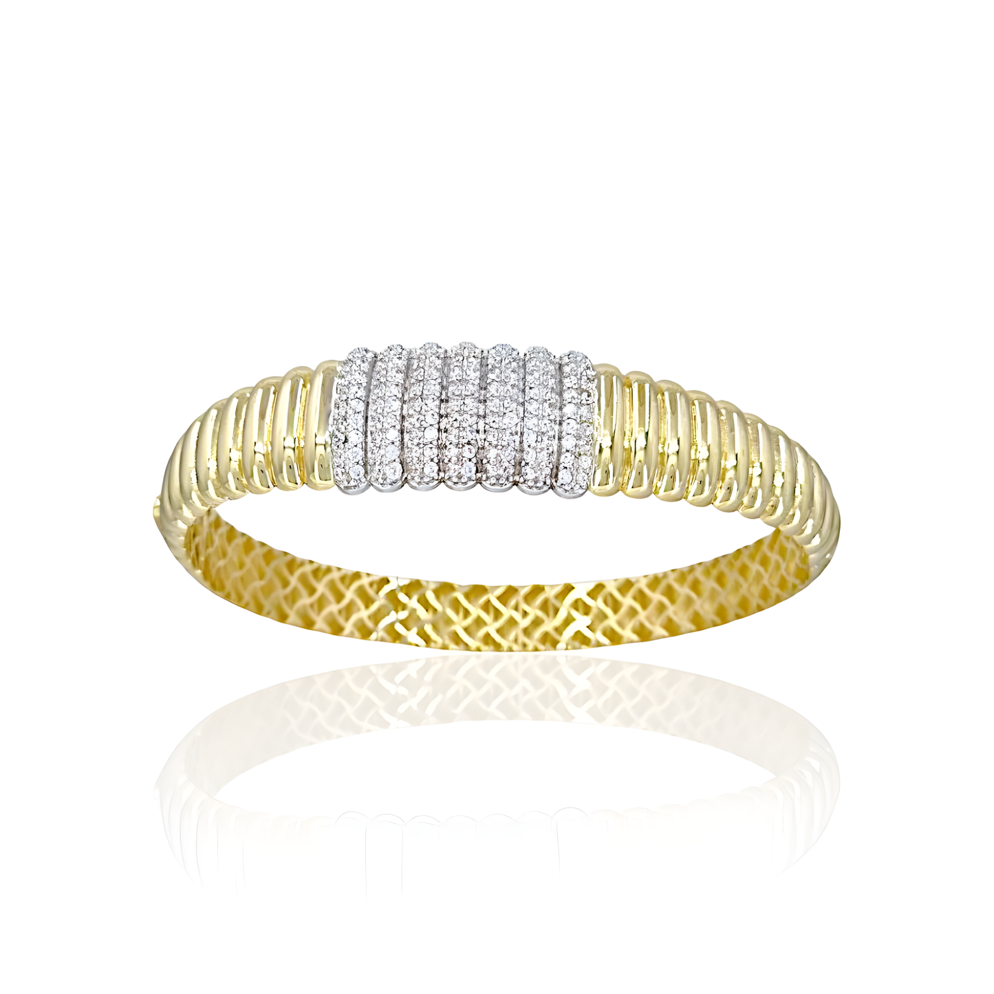 14K Gold Shell Shape Bangel with Stones