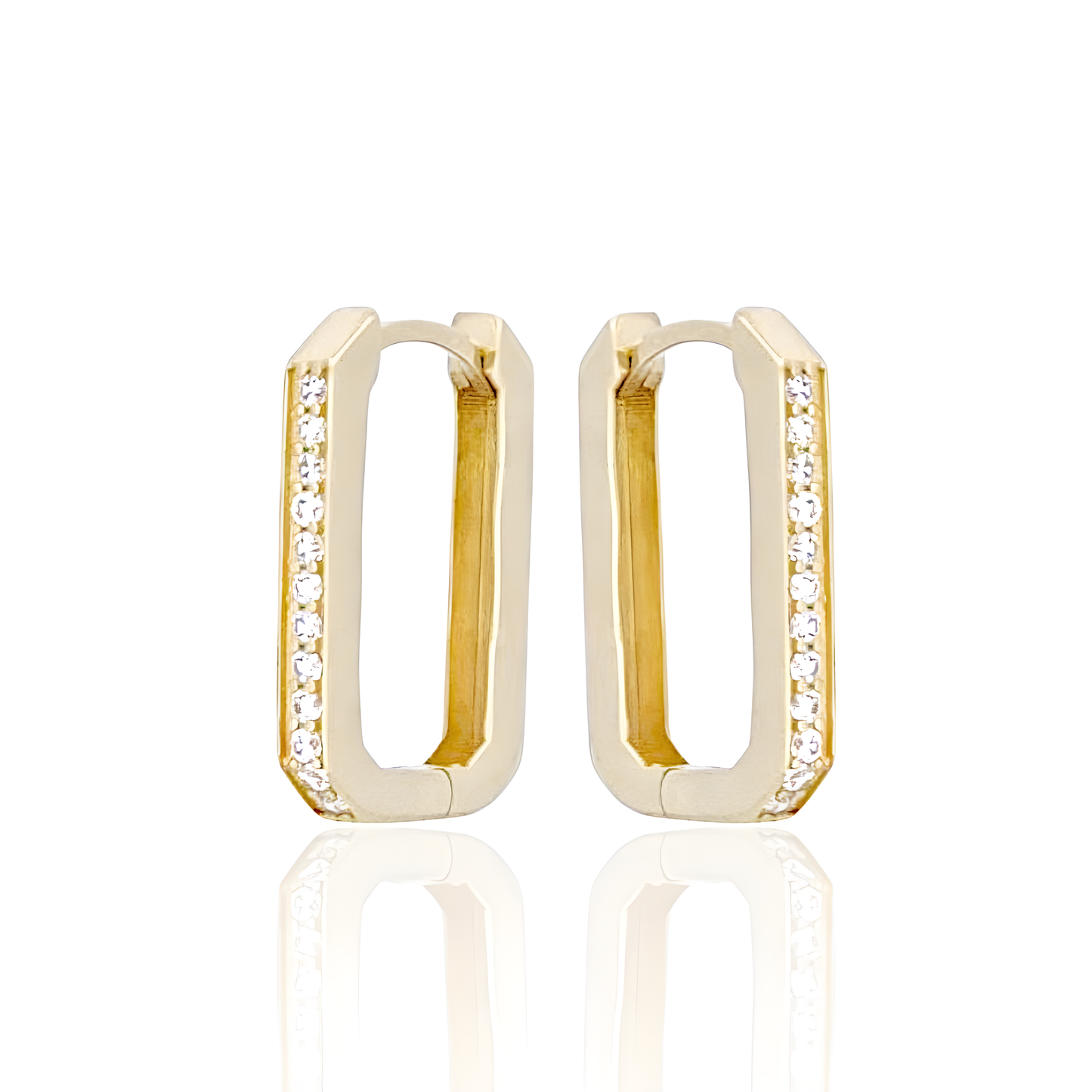 14K Squared Hoop Earrings with Cubic Zirconia
