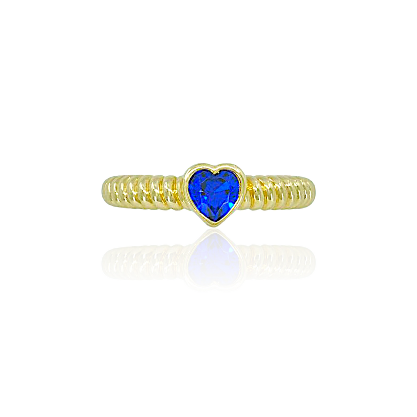 14K Gold Shell Ring with Blue Heart