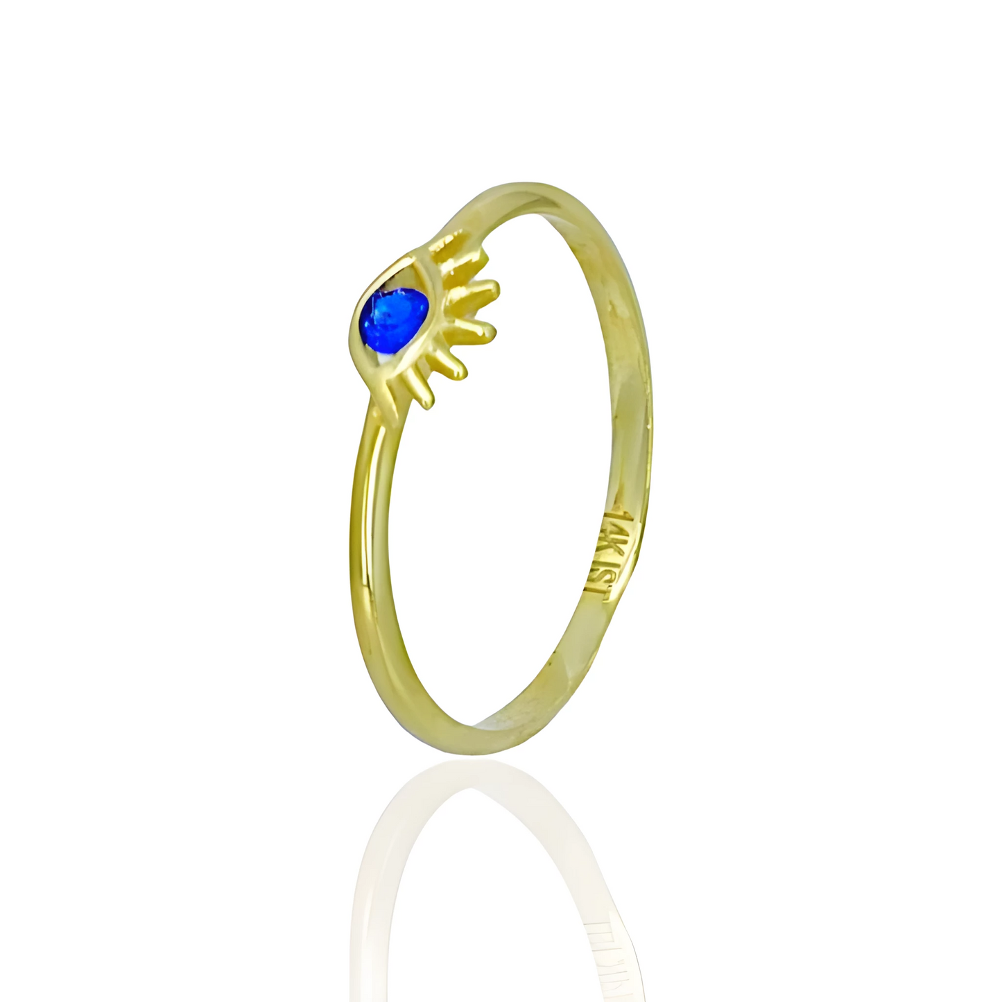 14k Solid Gold Evil Eye Ring with Colored Topaz