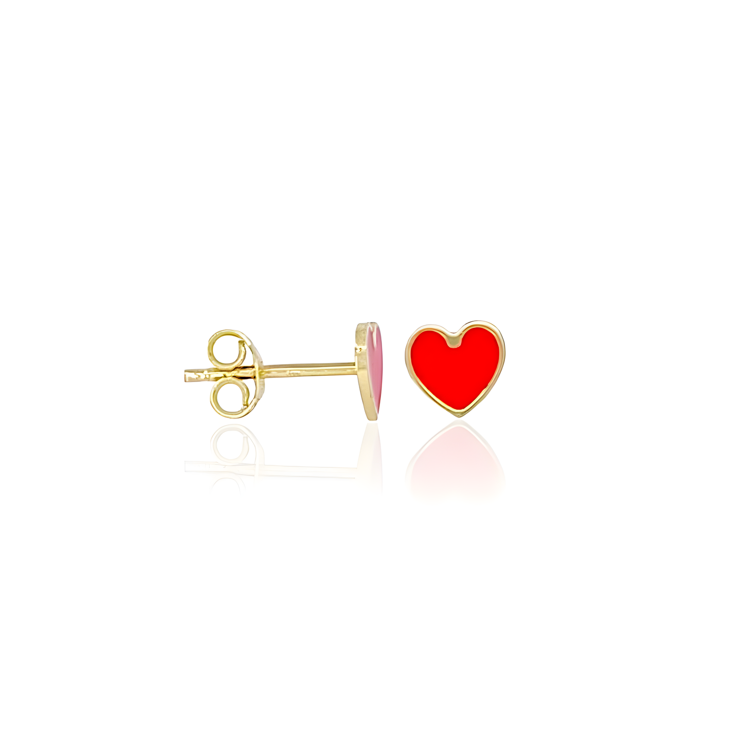 14K Gold Enamel Stud Heart Earrings
