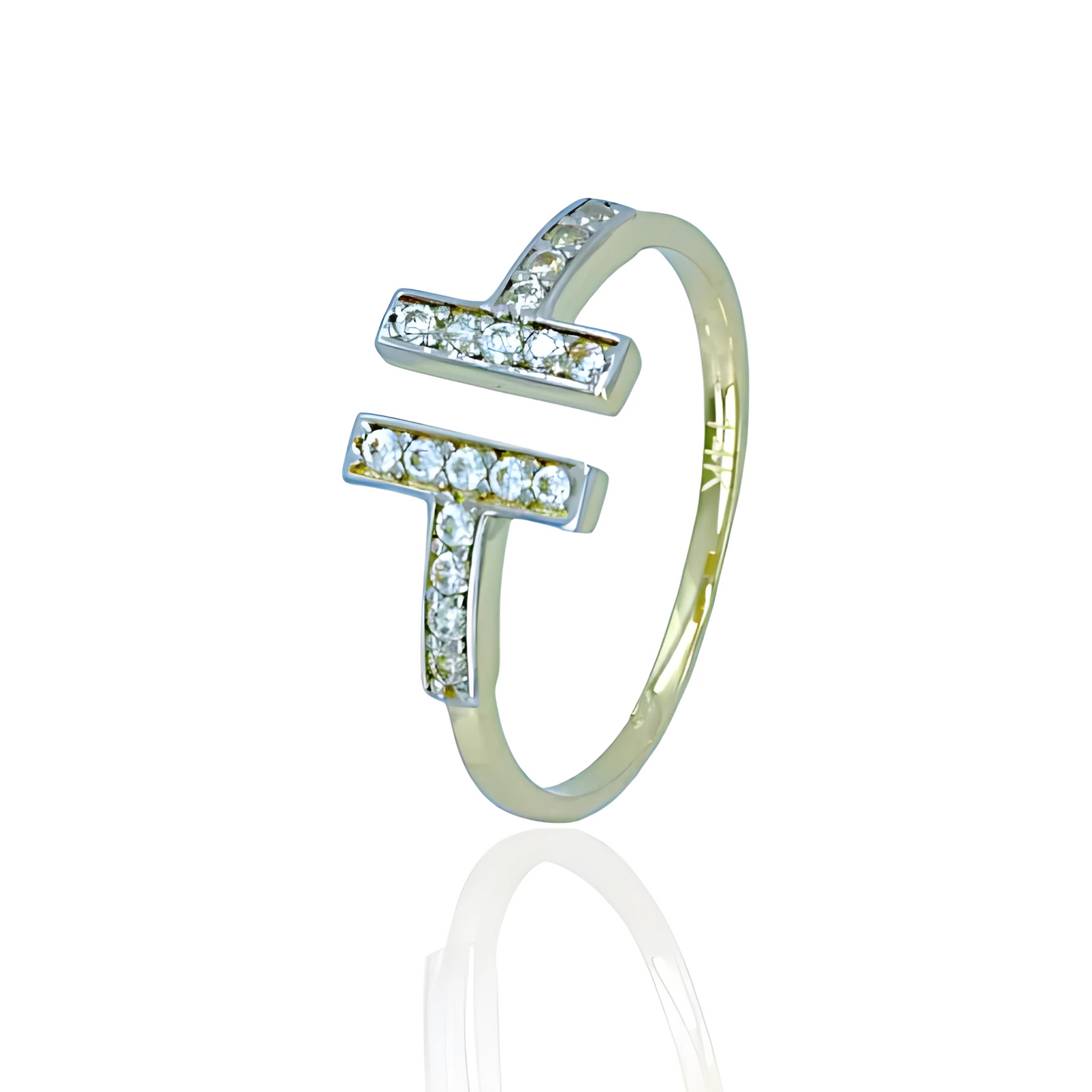 14K Two Tone Gold Double T Ring with Topazes