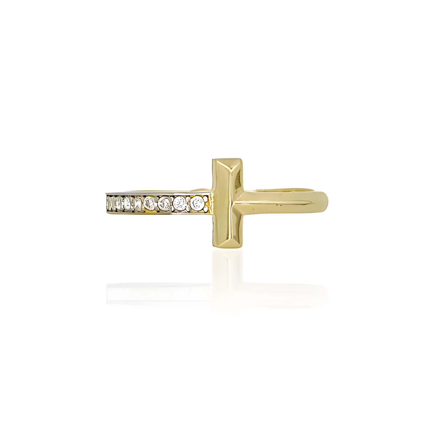 14K Gold Single T Ring