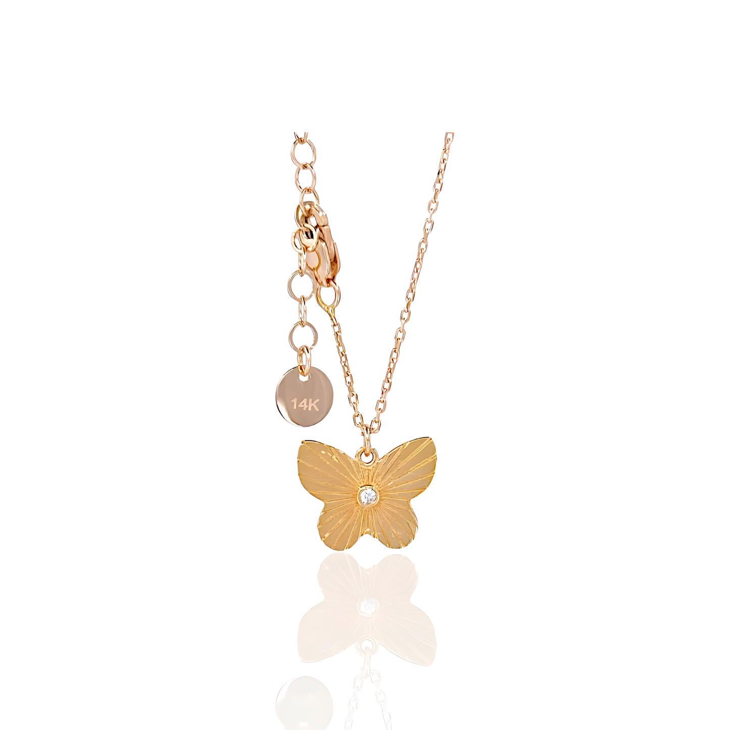 14K Gold Butterfly Necklace with Natural Diamond