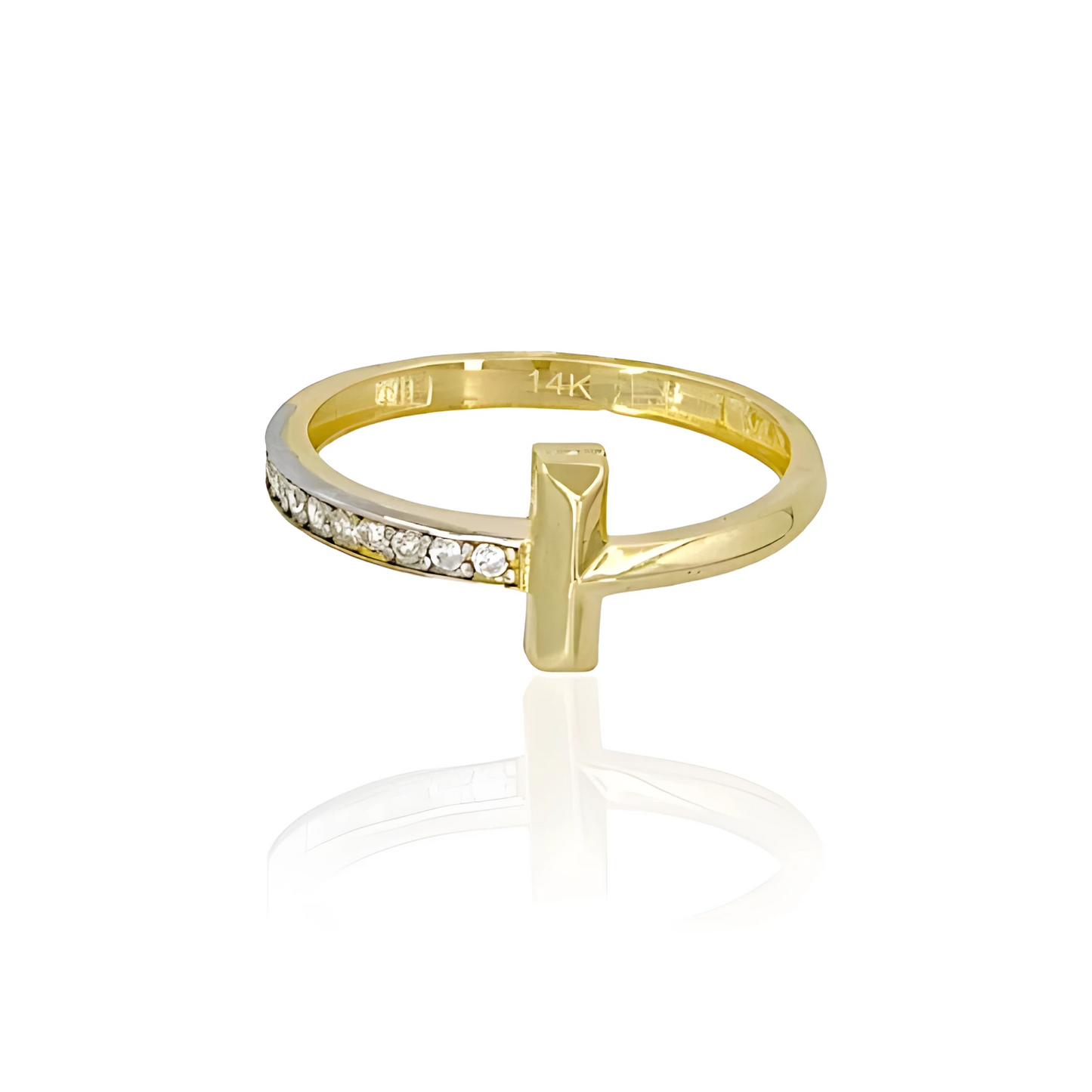 14K Gold Single T Ring